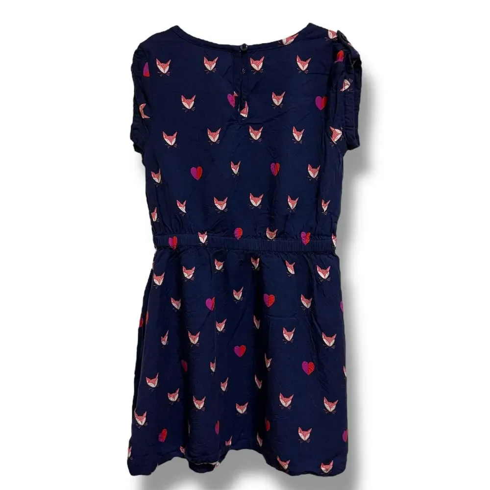 Gymboree Girls Dress Size 7‎ Woodland Wonder Fox Print Dress Navy Blue Pink